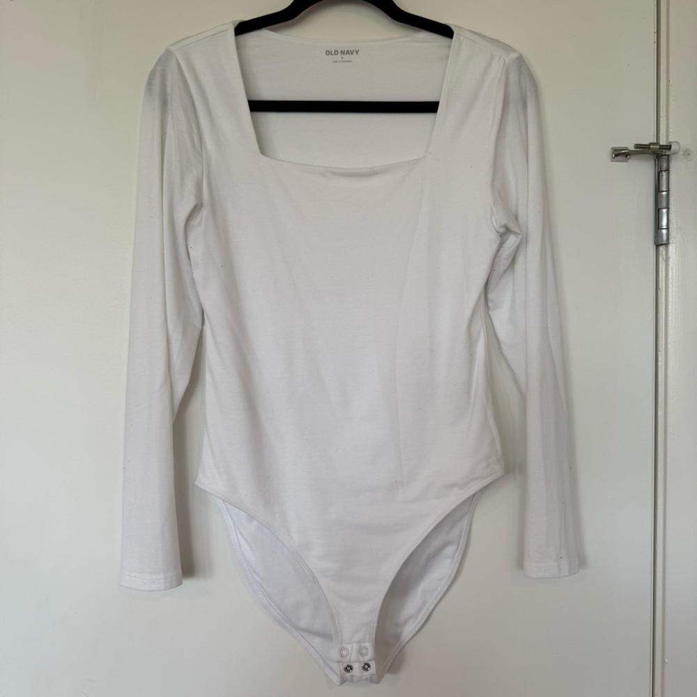 Old Navy Classic White Square Neck Long Sleeve Bodysuit